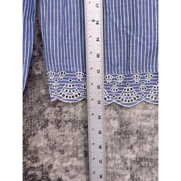 Sezane Top 38 / US 6 Womens Tracy Blouse Blue Striped Scallop Hem Eyelet Tie - Picture 6 of 8